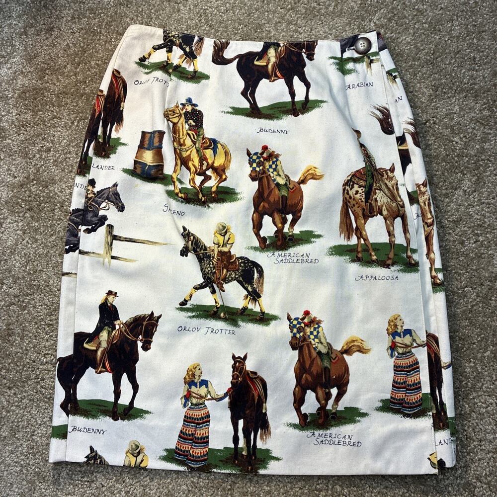 Vintage Sharon Young Mini Wrap Skirt Size 10 Equestrian Design Pattern USA Made